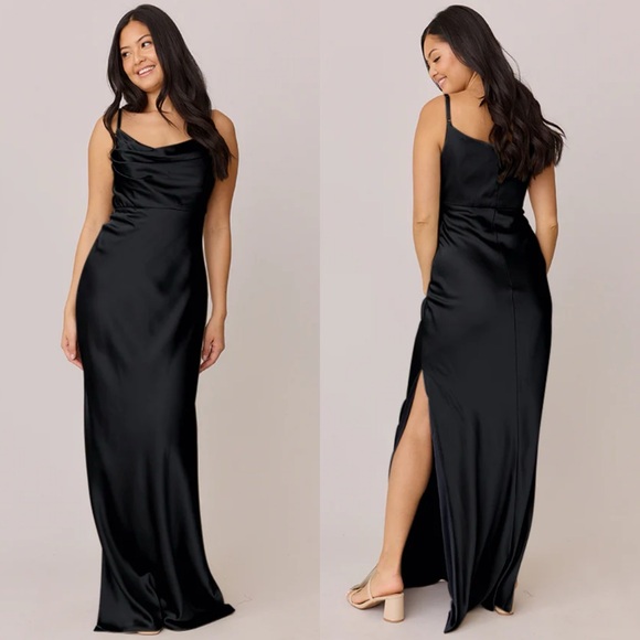 Revelry Skye Satin Bridesmaid Dress Black 720 - Picture 1 of 8